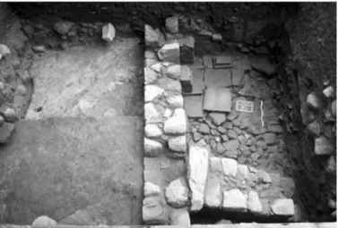 Figura 9 – Vista E/O das sondagens G1 e G2, da escavação da R. Gualdim Pais. Em primeiro plano o muro  UE0003