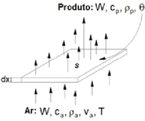 Figura 2 - Representação esquemática do volume de controle utilizado no desenvolvimento do modelo de  secagem em camada fixa