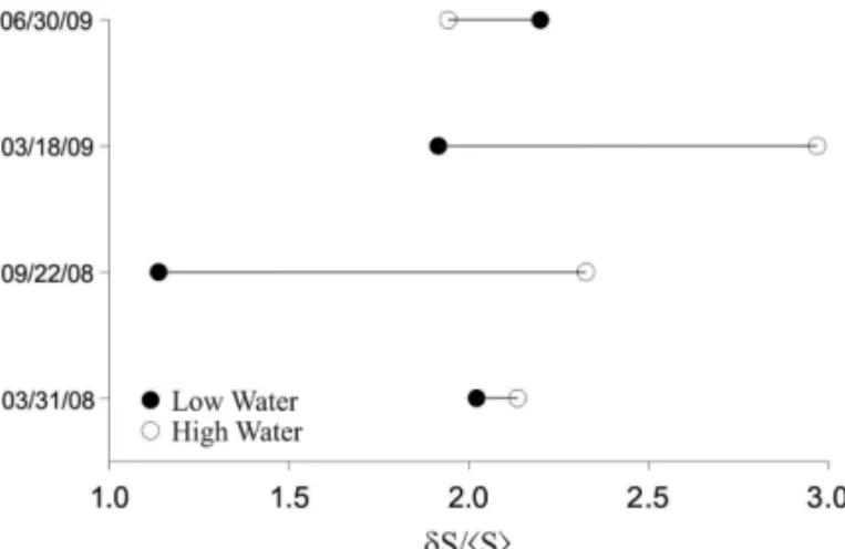 Figure 8 – Difference of the stratification between low and high water at neap tide.