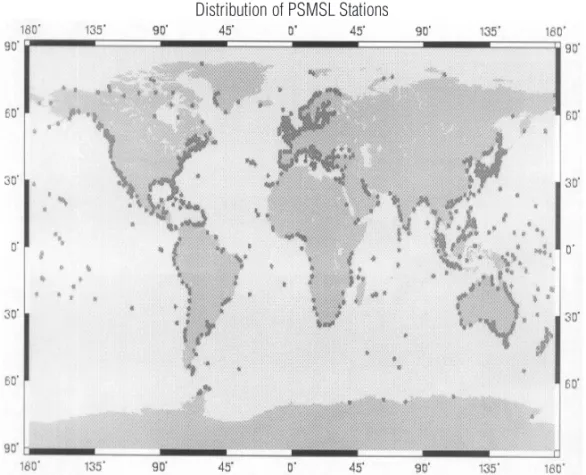 Figure 1 – PSMSL (Permanent Service for the Mean sea Level) stations positions represented in all continental borders (Woodworth &amp; Player, 2006).