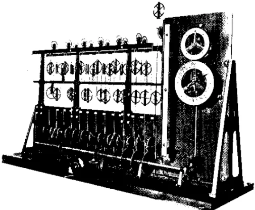 Figure 1 – Kelvin machine to predict tides. The system is driven by an electric motor which synchronously move the generating pulleys, whose radii represent the amplitude of the harmonic constants (M2, due to the Moon, S2, due to the Sun..