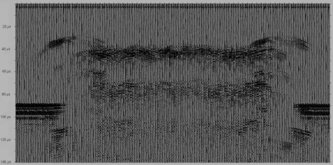 Figure 6 – Seismogram of model 2 using the parameters: 500 shots per step, frequency of 500 kHz and 50 V applied to the transducer.
