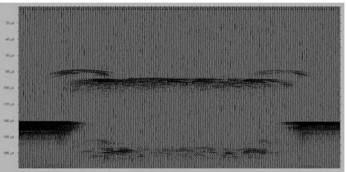 Figure 8 – Seismogram of model 2 using the parameters: 200 shots per step, frequency of 500 kHz and 50 V applied to the transducer.