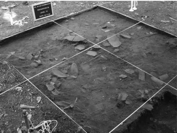 Figure 13 – Excavation 26, conducted over the strong magnetic anomaly in the southwest of the western half of the area, showing ceramic fragments.