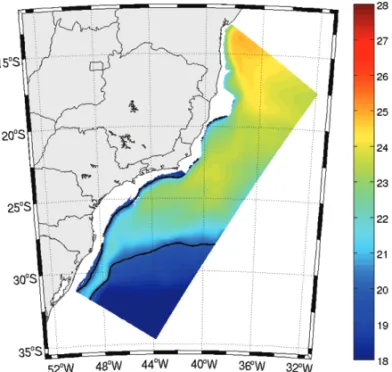 Figure 4 – Annual mean of temperature (in ◦ C) at 100 m depth, from ROMS.