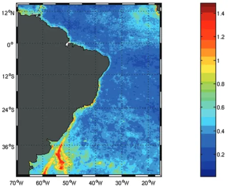 Figure 4 – RMSE field generated from SST estimated values considered in this work and SST estimated values of OSTIA project collected during the period from April 2006 to December 2010.