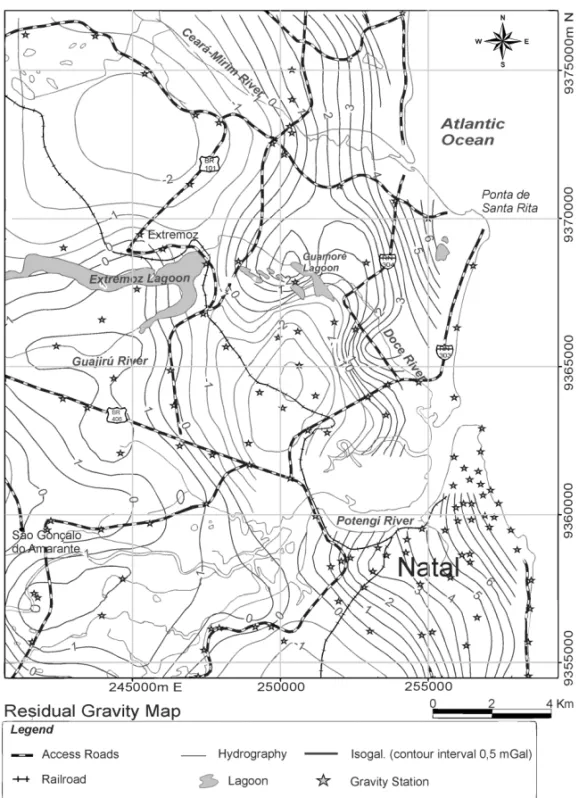 Figure 2 – Residual gravity map of northern Natal, RN, including Doce River lower course