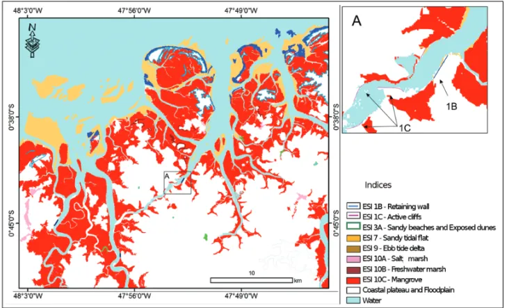 Figure 4 – Map of environmental sensitivity index to oil spills in Curuc¸´a, zoom in the dotted area highlights the ISA’s 1B and 1C.