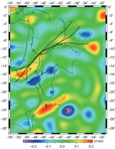 Figure 5 – 100 km altitude Z derivative geomagnetic anomalies map of the cratonic region and environs