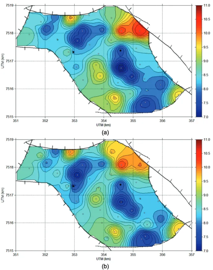 Figure 6 – Spatial variation of EI through the Namorado reservoir at 3080 m depth: (a) EI iso (20 ◦ ) and (b) EI vti (20 ◦ )