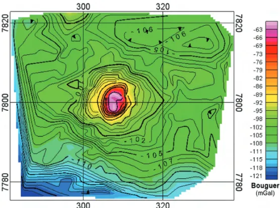 Figura 9 – Mapa da Anomalia Bouguer completa interpolado utilizando o m´etodo da triangulac¸˜ao