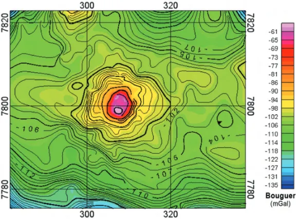 Figura 11 – Mapa da Anomalia Bouguer completa interpolado utilizando o m´etodo do kriging 