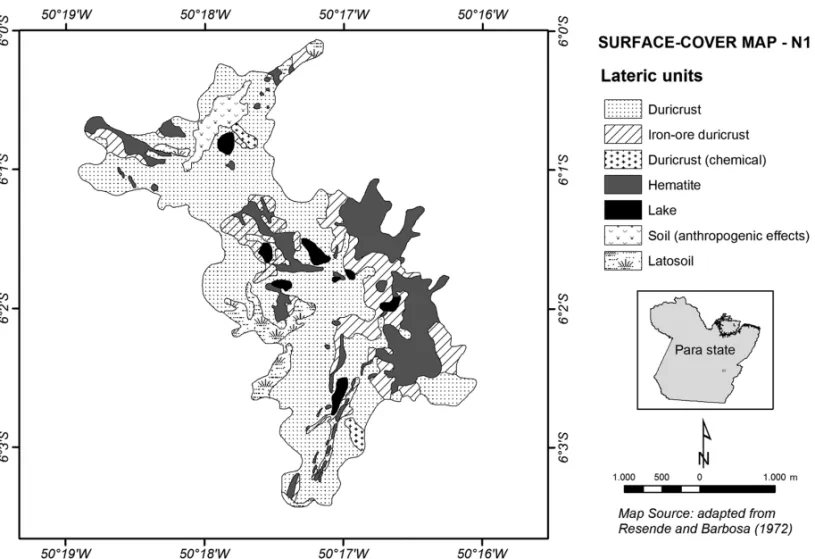 Figure 2 – Surface-Cover Map from N1 plateau adapted from Resende &amp; Barbosa (1972).