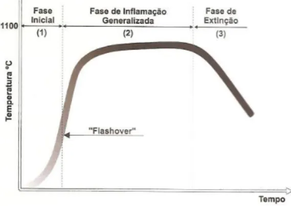 Figura 3: Evolução da temperatura num incêndio real. 