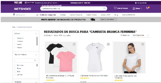 Figura 13 – Resultado da busca por “camiseta branca feminina” no site da Netshoes. 