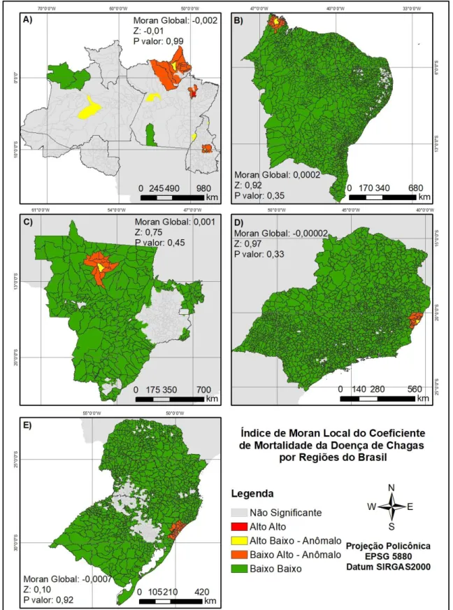 Figura 4 - Mapa do Índice de Moran do coeficiente de mortalidade por DCA nas regiões geográficas brasileiras