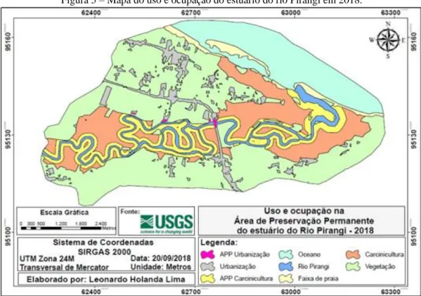 Figura 5 – Mapa do uso e ocupação do estuário do rio Pirangi em 2018. 