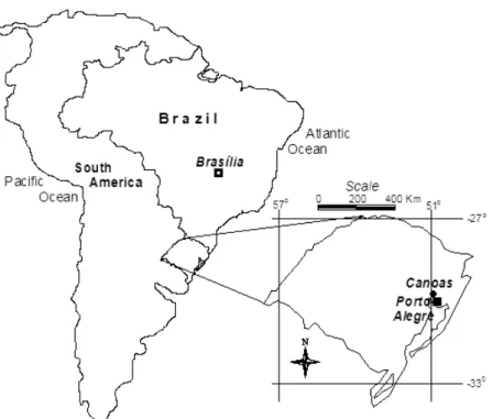 Figure 1 – Location and geological maps of Rio Grande do Sul State (modified from CPRM – 1997)