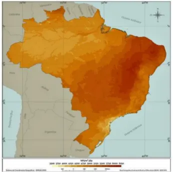 Figura 02: Mapa de irradiação horizontal brasileira média diária. 
