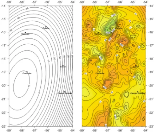 Figure 5 - Regional (left) gravity map after polynomial fitting of second degree to the map shown in Fig