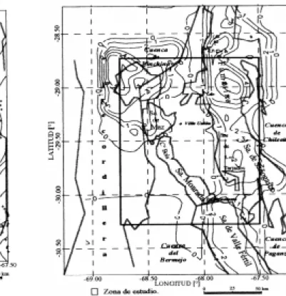 Figura 3- Carta de anomalías de Bouguer y localización de estaciones gravimétricas. Equidistancia 20 mGal.