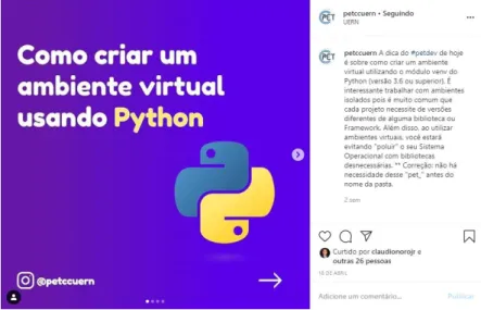 Figura 7. PETdev postagens no Instagram sobre dicas para desenvolvimento de software. 