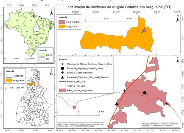 Figura 3 – Mapa de Araguaína – Distribuição das edificações católicas. 