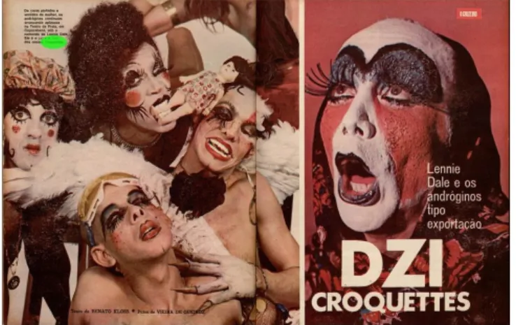 Figura 1 - Capa da reportagem sobre o Dzi Croquettes. Fonte: Revista Cruzeiro (1974). 