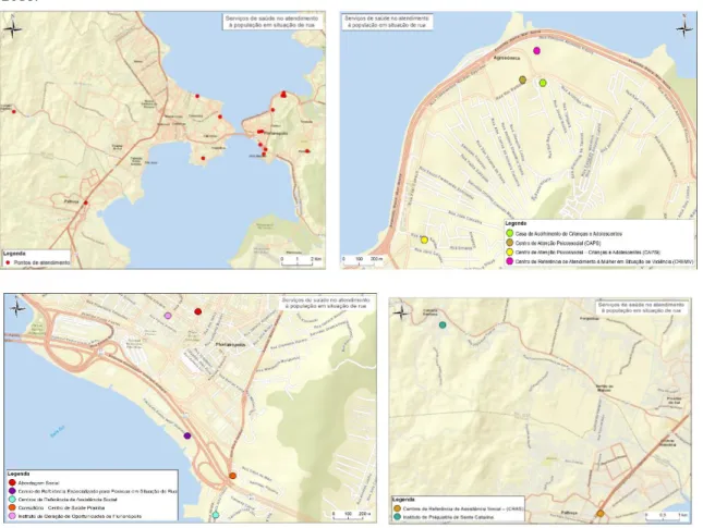 Figura 1  – Mapa da rede de  atenção a pessoa em situação de rua do Município de Florianópolis
