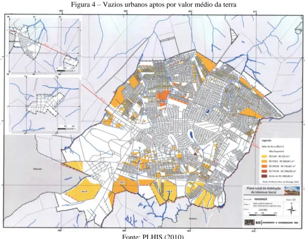 Figura 4 – Vazios urbanos aptos por valor médio da terra