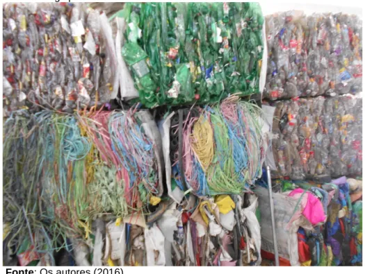 Figura 9 - Fardos de material reciclável prontos para venda armazenados                    no galpão da ASNOV 