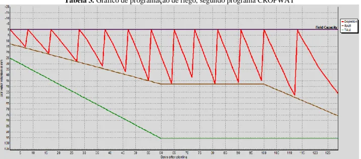 Tabela 3. Gráfico de programação de riego, segundo programa CROPWAT