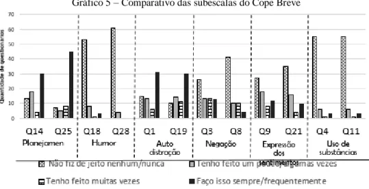 Gráfico 5 – Comparativo das subescalas do Cope Breve 