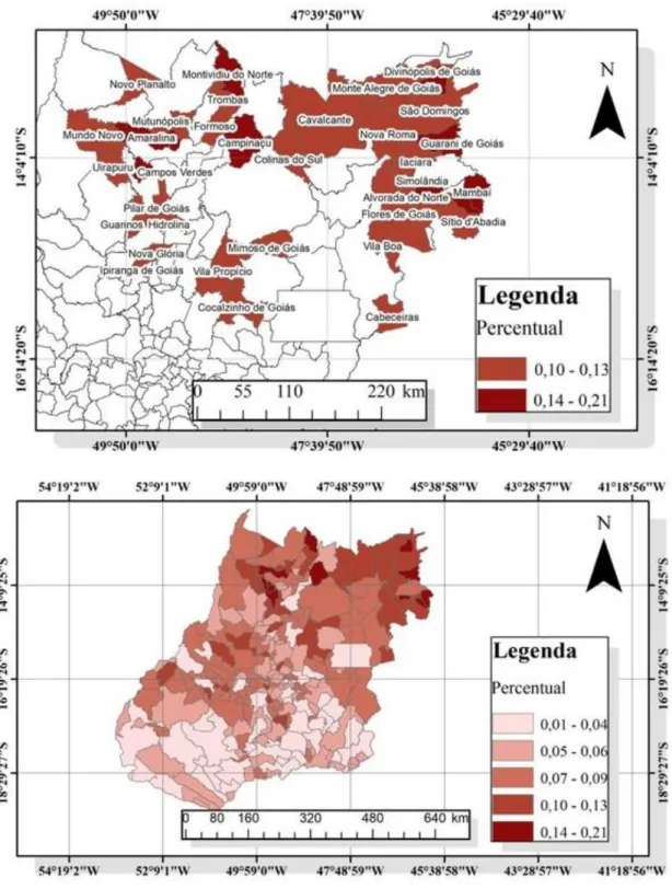Figura 03: Percentual de famílias beneficiárias do PBF em relação à população, no estado de Goiás