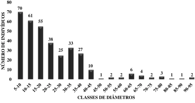 Figura 4: Composição diamétrica em classes do componente arbóreo em uma área de capoeirão de  Cabo de Santo Agostinho, Pernambuco