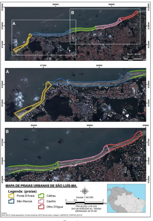 Figura 1: Localização da área de estudo, composta pelas praias da região costeira do município de São Luís – MA
