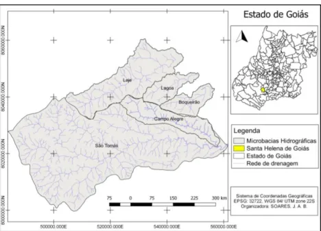 Figura 1. Mapa de localização das bacias hidrográficas de estudo em relação ao Estado de Goiás