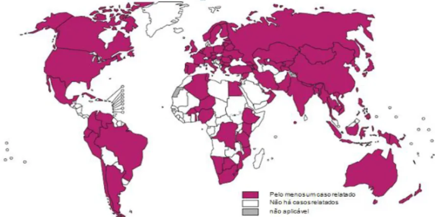 Figura 3. Países que notificaram pelo menos um caso de tuberculose  extensivamente  resistente  até  o  final  de  2012