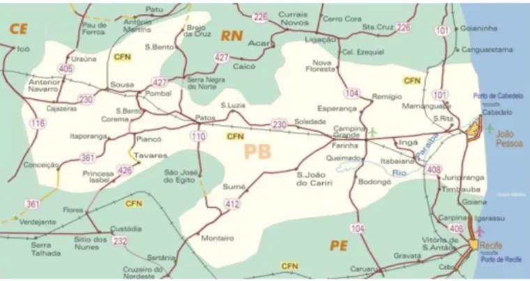 Figura 1 – Mapa das Rodovias Federais da Paraíba 