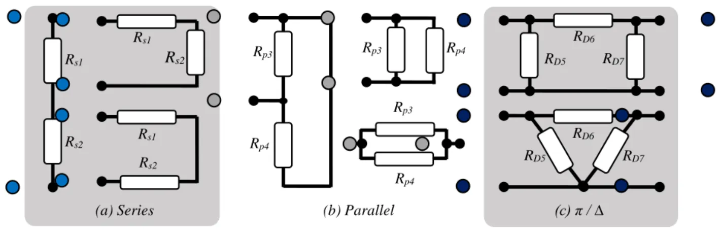 Figure 4. Some topological variations to represent the connection between resistors. 