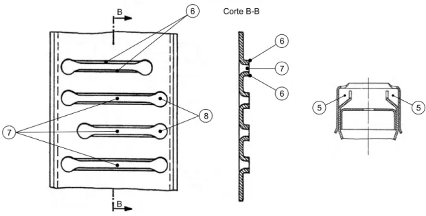 Figura 2.23 - Esquema ilustrativo da flauta: pormenores dos orifícios de chama principais e auxiliares; vista em corte da  cabeça da flauta (Adaptado de Seebauer, 1981) 