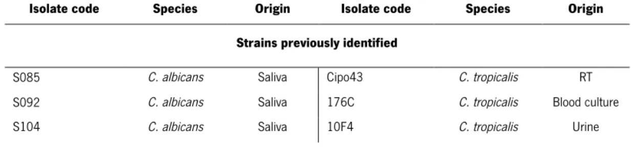Table II.I. Isolates used in the study and respective sources. 