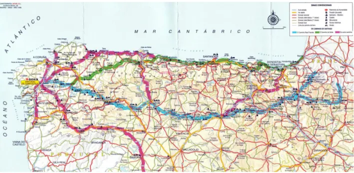 Fig. 3 Rede de caminhos medievais utilizadas pelos peregrinos europeus a Santiago. 