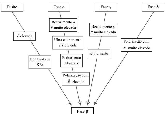 Fig. 2.16 Obtenção da fase β a partir do material fundido ou a partir das outras fases