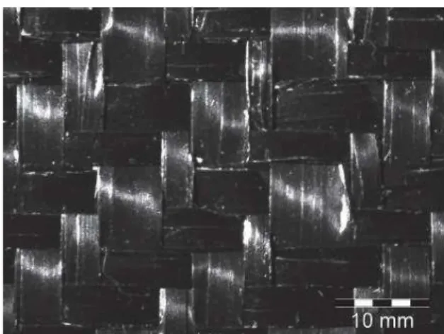 Figura 1. Imagem de microscopia óptica do geotêxtil tecido de polipropileno. 