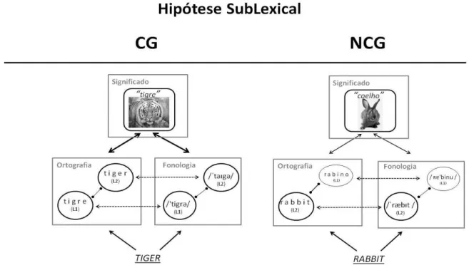 Figura 8 –  Hipótese Sublexical (adaptado de Dijkstra et al., 2010, pp. 286)
