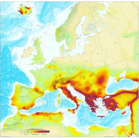 Figure 1 Seismic hazard map of Europe for 2003 (Source: European seismological Commission) 