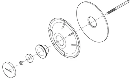 Figure 3 Exploded view of the studied ductile anchor plate connection (Drawing from STAP company) 