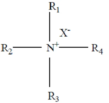 Figure 1.3| General chemical structure of a surfactant (R represents a functional group and X -  represents a  counter ion such as Cl - , Br -  or NO 3