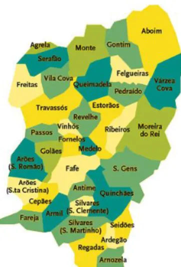 Figura 3. Localização geográfica do  concelho de Fafe (a preto) (Freguesias  de Fafe, n.d.)